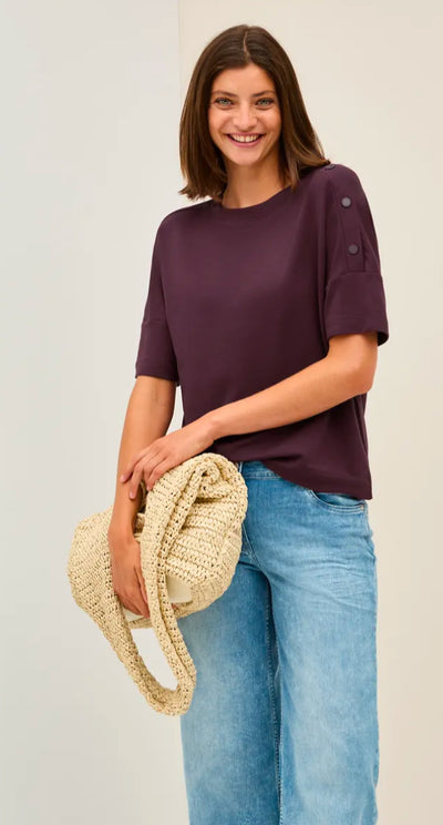 Cecil Luxury T with buttons in Mulberry Red
