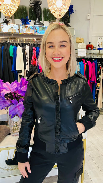 Faux Leather Jacket in Black by Molly Bracken