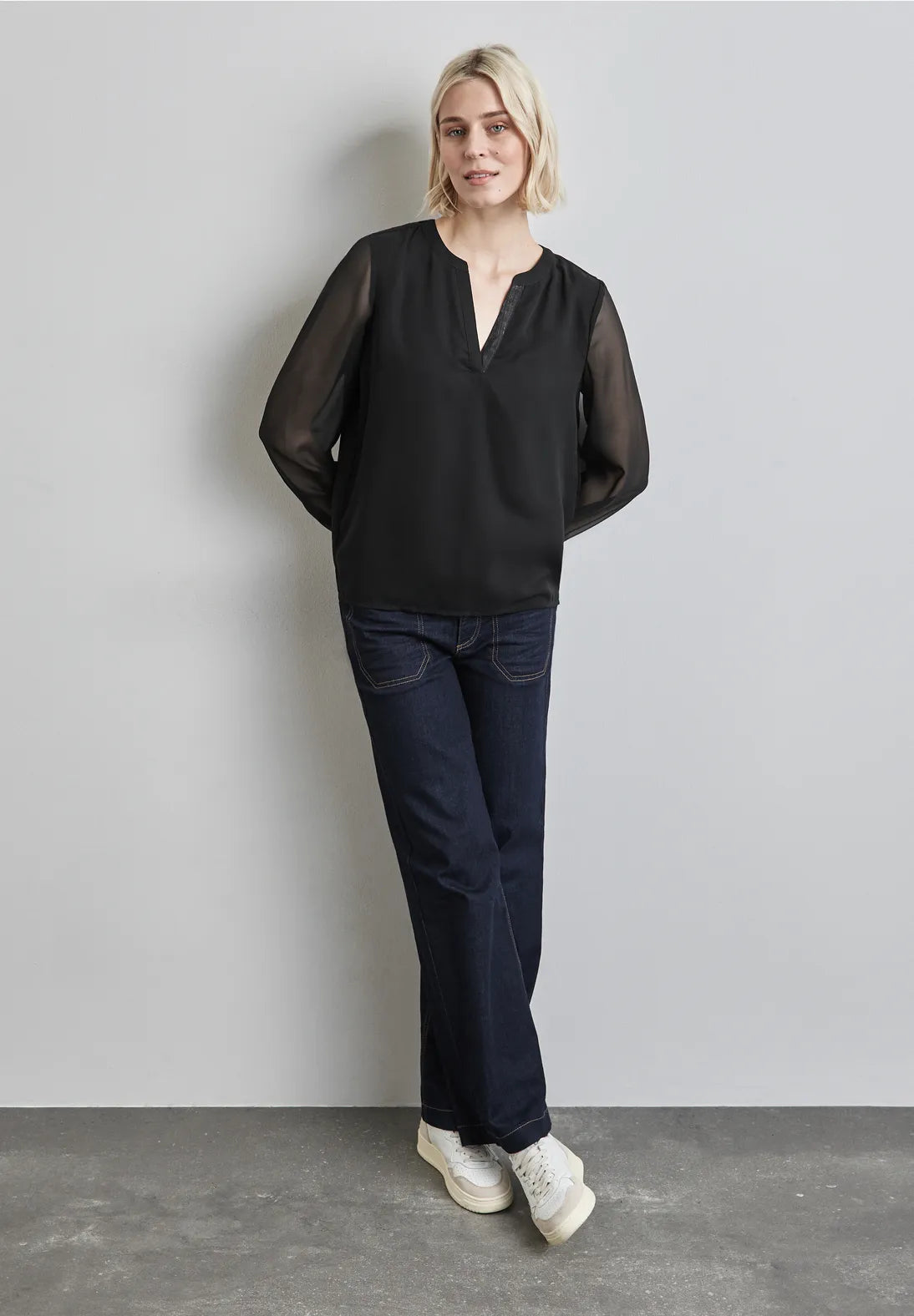 Street One V Neck Chiffon Blouse (Black) WAS 50 NOW 15