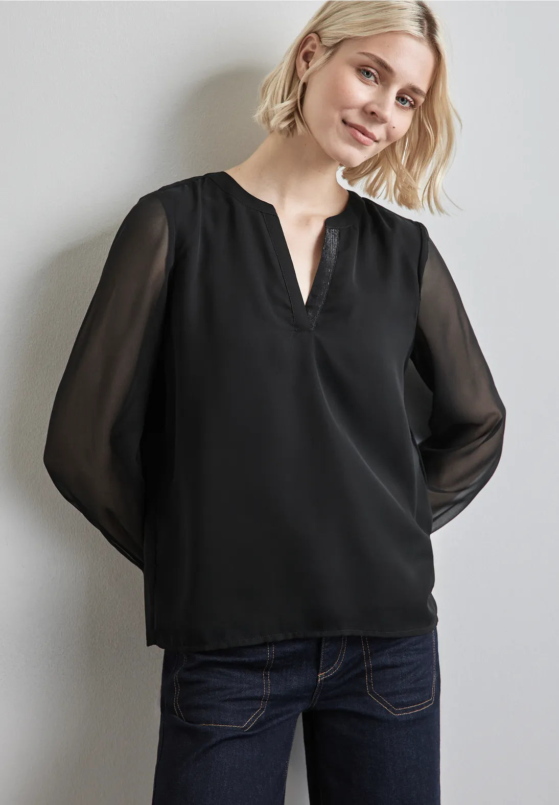 Street One V Neck Chiffon Blouse (Black) WAS 50 NOW 15