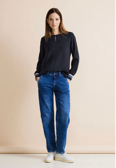 Street one mixed material blouse with cricket cuff (navy)