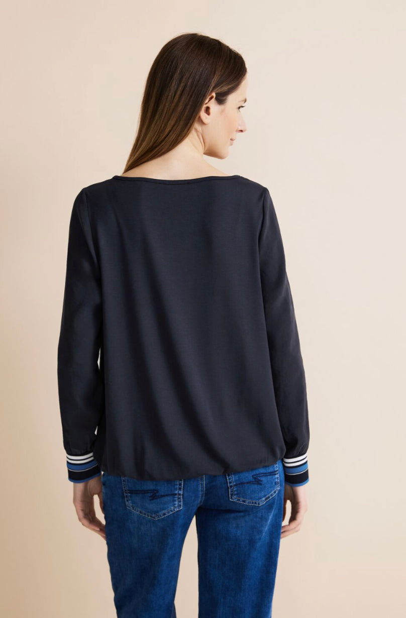 Street one mixed material blouse with cricket cuff (navy)