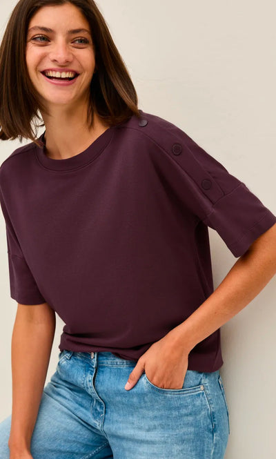 Cecil Luxury T with buttons in Mulberry Red