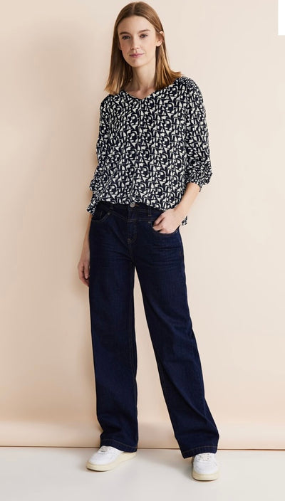 Street One Navy and Cream Blouse