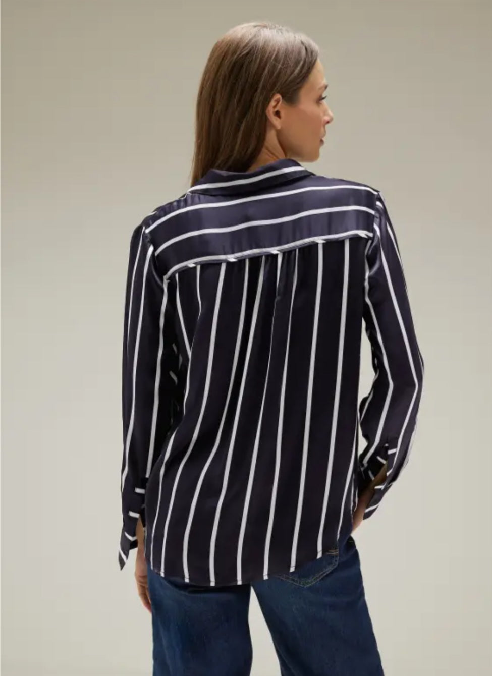 Street One Stripe Satin Shirt (Navy)