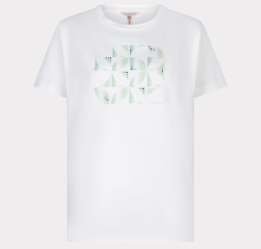 Esqualo T- Shirt with Block Print (Off white and green)
