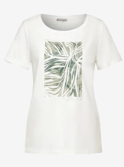 Street one T-Shirt with leafy foil print(Off White)