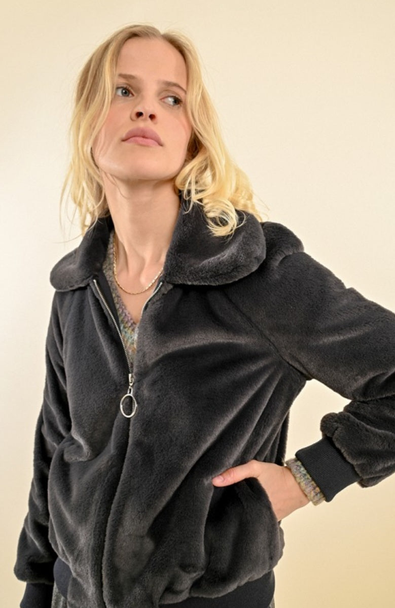 Alannah Faux Fur Jacket from Molly Bracken - Charcoal