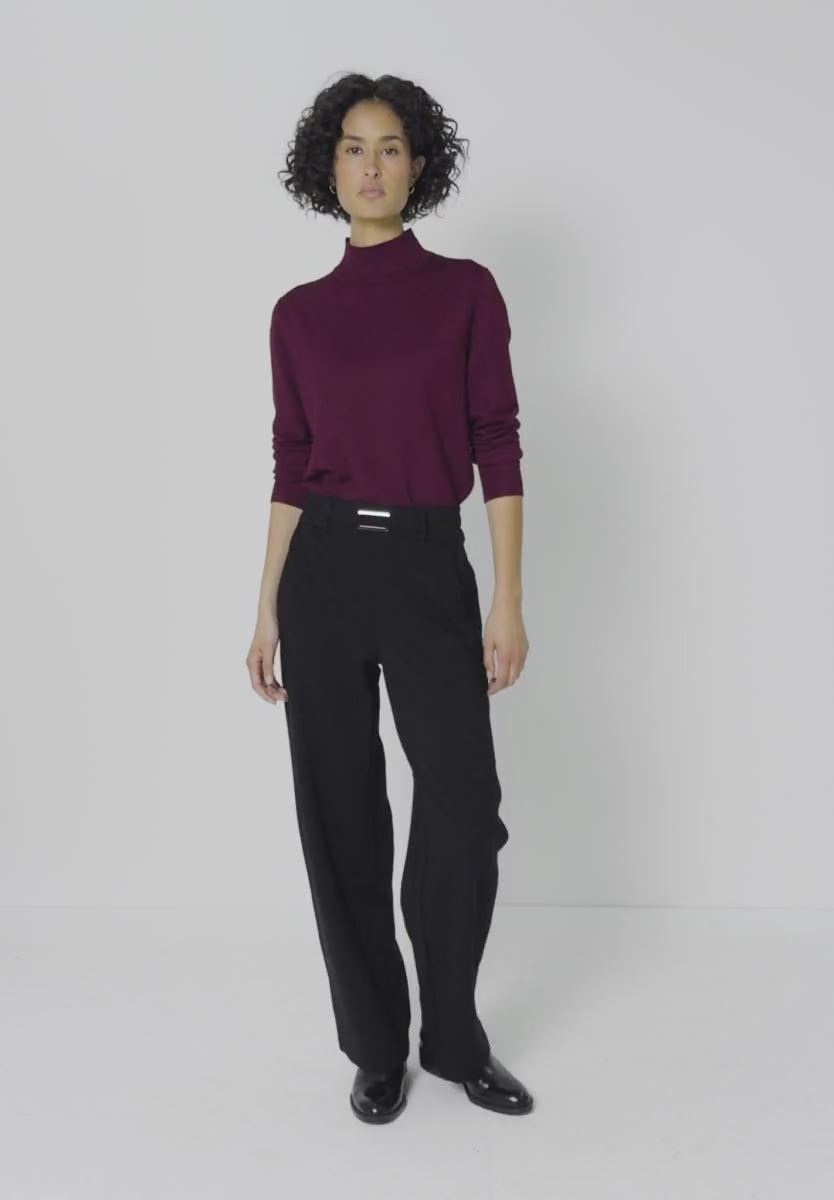 Street One Straight Leg Trousers with Buckle(Black)