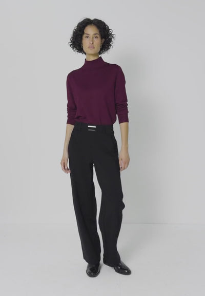 Street One Straight Leg Trousers with Buckle(Black)