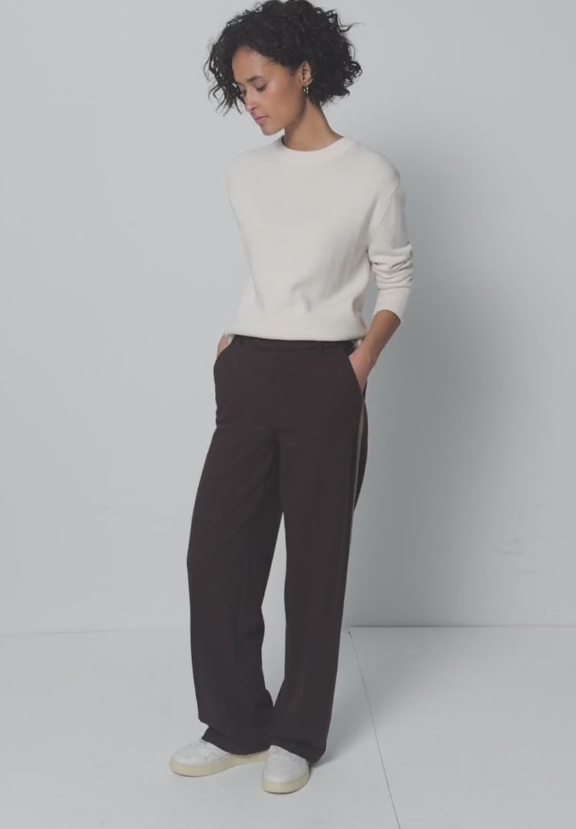 Street One Straight Leg Trousers with Decorative Belt Detail(Black)