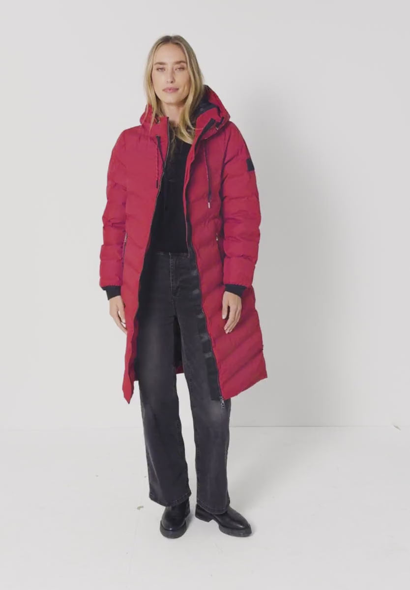 Street One Long Padded Jacket with Taped Seams(Red)