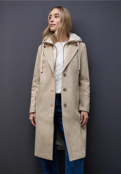 Street One Long Coat with lined inlay and hood