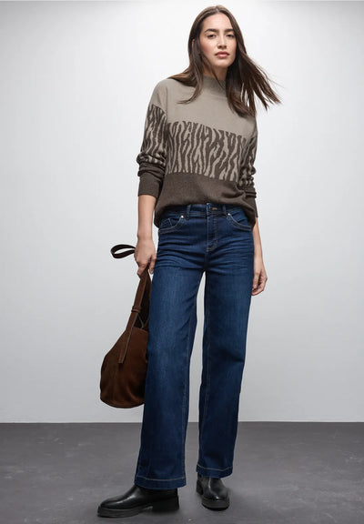 Street One Colour-Block Jacquard Sweater(Brown)