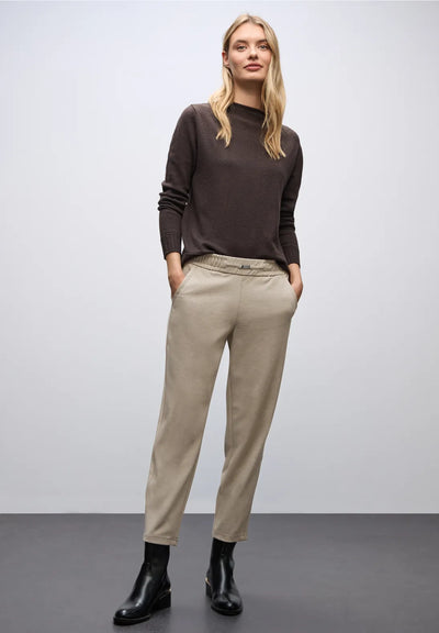 Street One Bonny Trousers with Buckle Belt Detail (Beige)