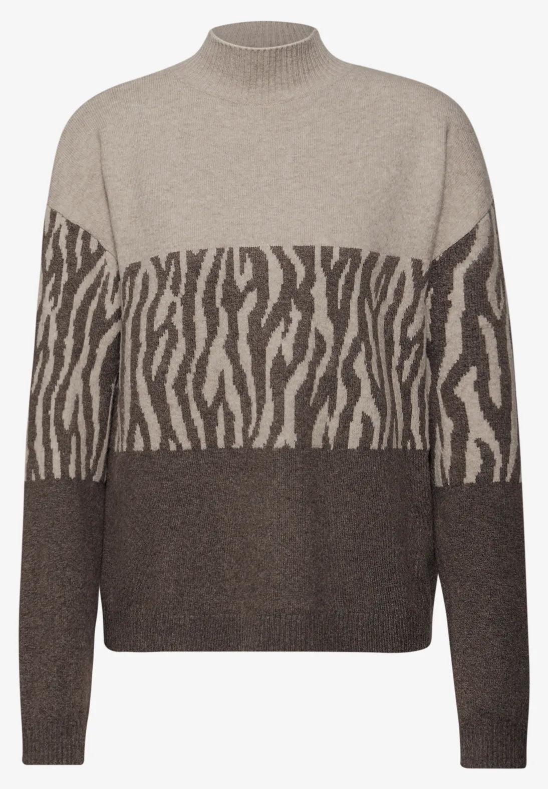 Street One Colour-Block Jacquard Sweater(Brown)