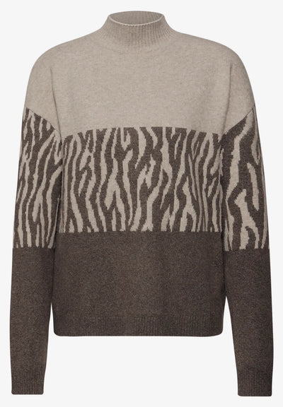 Street One Colour-Block Jacquard Sweater(Brown)