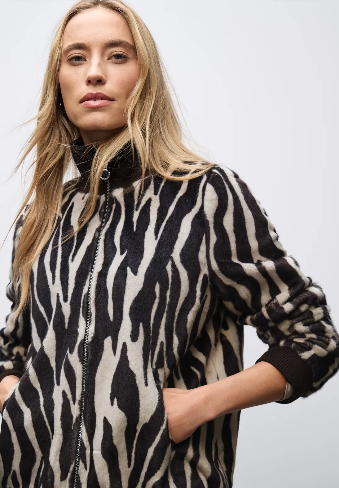 Street One Zebra Faux Fur Bomber