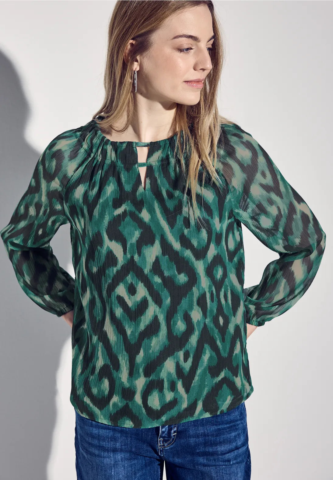 Street One Pattern Chiffon Blouse(Hunter Green)