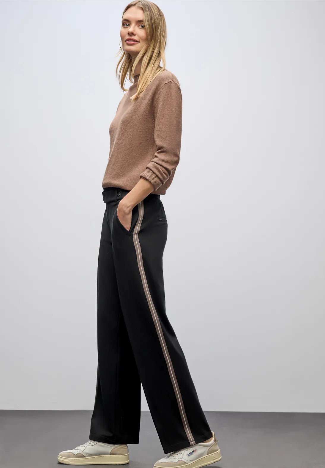 Street One Straight Leg Trousers with Decorative Belt Detail(Black)