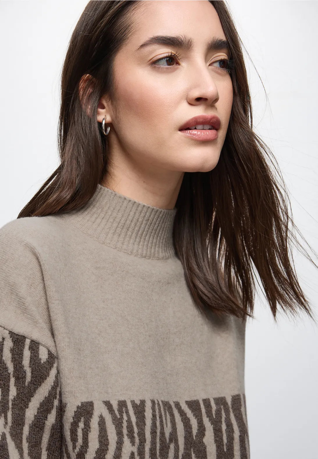 Street One Colour-Block Jacquard Sweater(Brown)