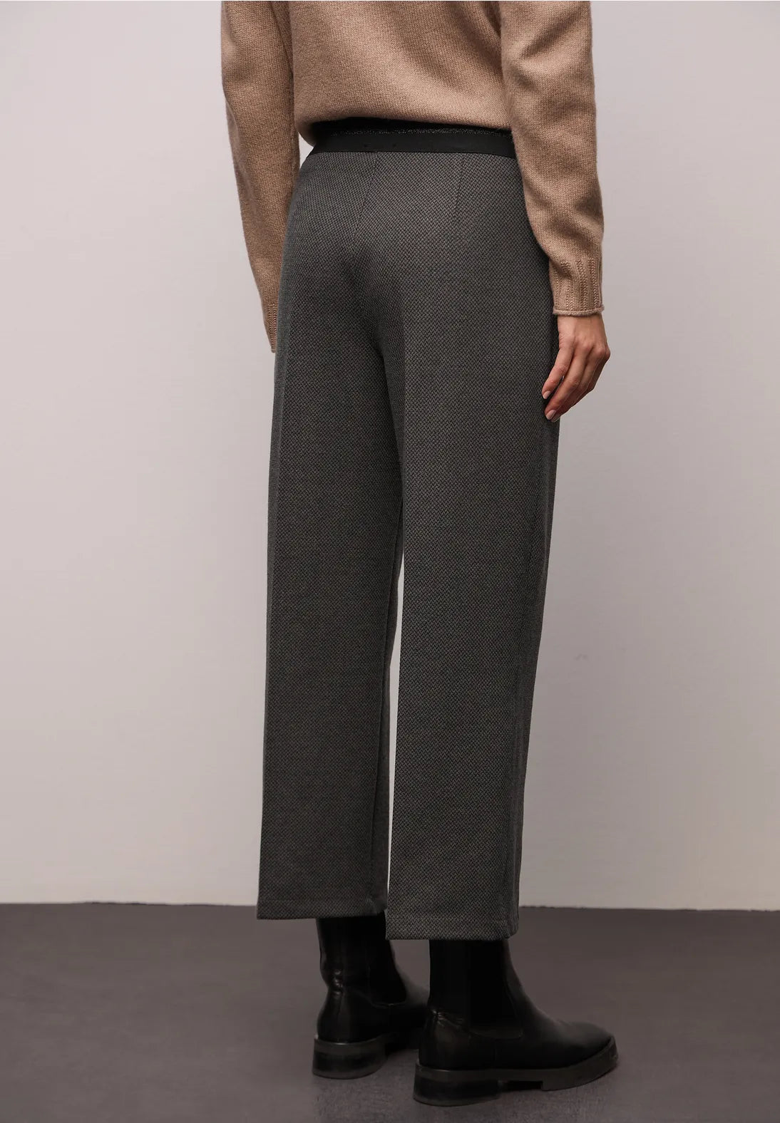 Street One Wide Leg Herringbone Trousers (Mocha)