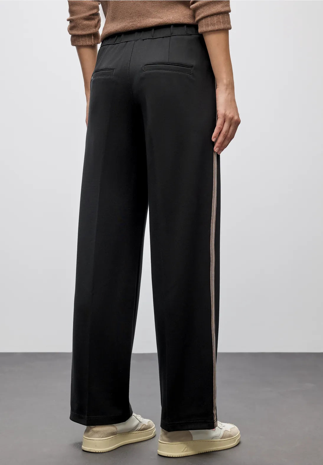 Street One Straight Leg Trousers with Decorative Belt Detail(Black)