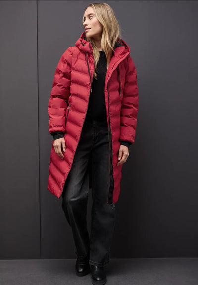 Street One Long Padded Jacket with Taped Seams(Red)