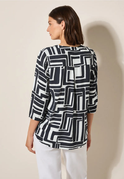 CECIL slit neck blouse with Graphic Print (Navy)