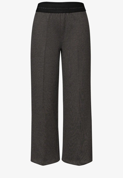 Street One Wide Leg Herringbone Trousers (Mocha)