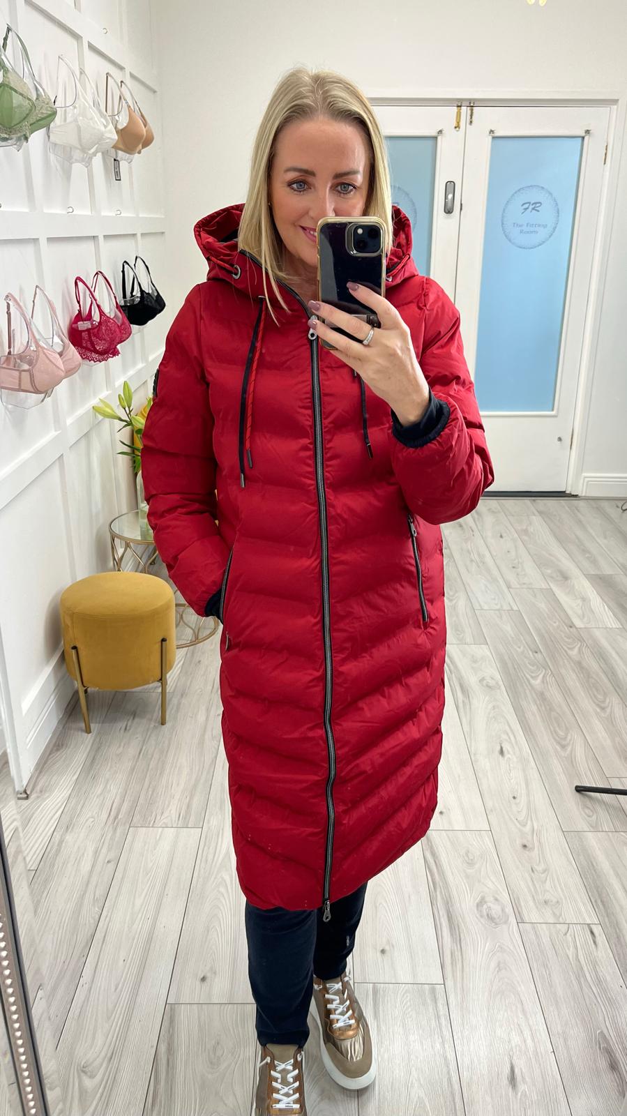 Street One Long Padded Jacket with Taped Seams(Red)