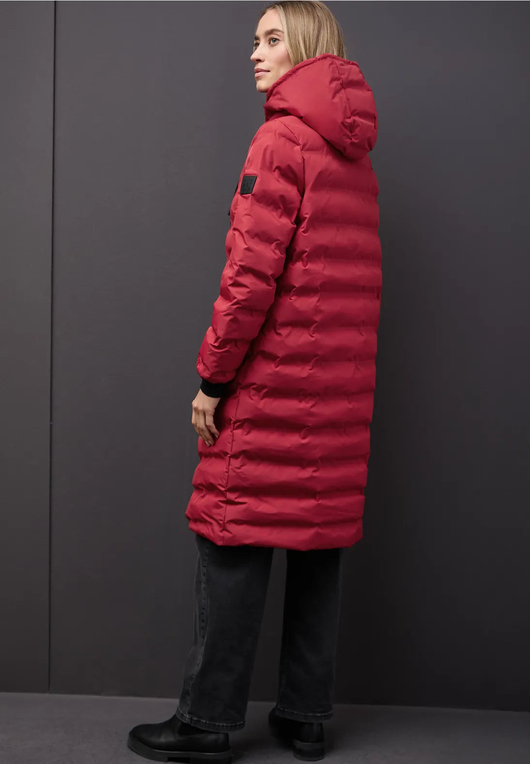 Street One Long Padded Jacket with Taped Seams(Red)