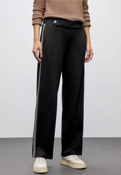 Street One Straight Leg Trousers with Decorative Belt Detail(Black)