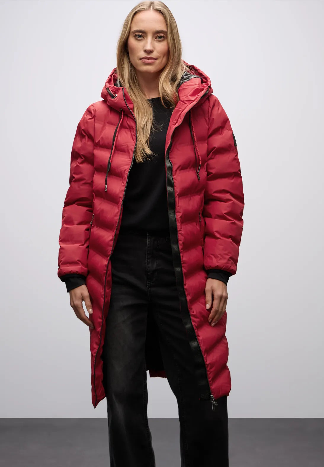 Street One Long Padded Jacket with Taped Seams(Red)