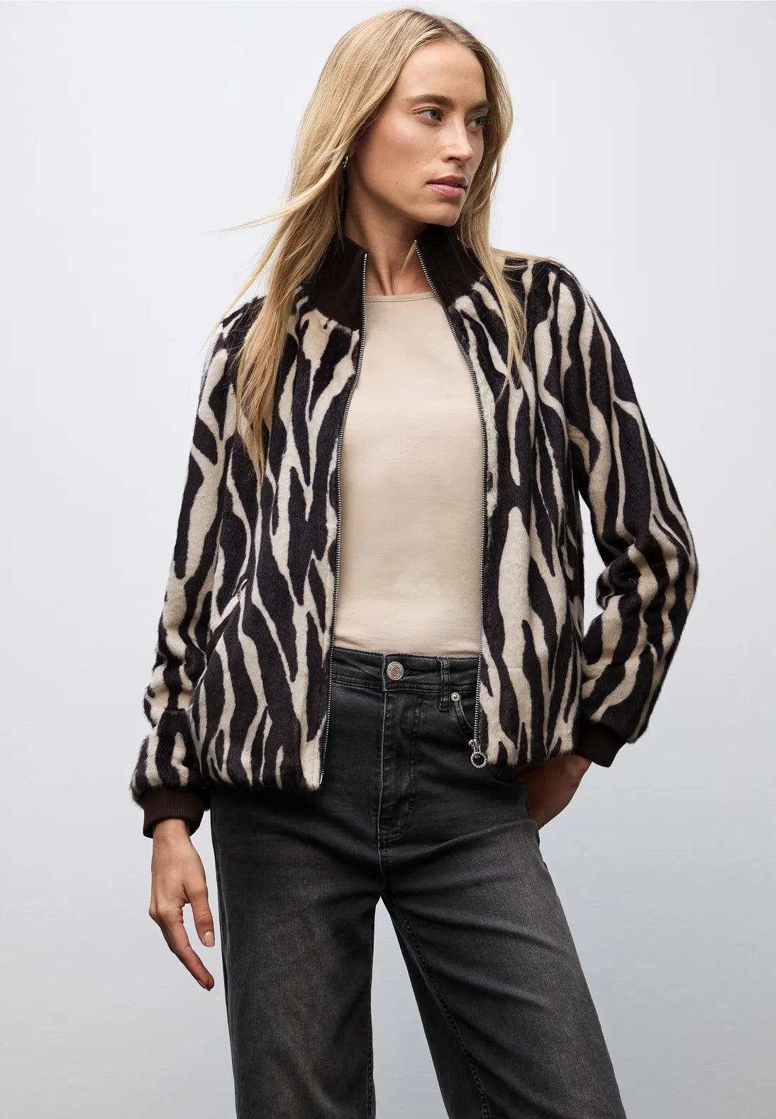 Street One Zebra Faux Fur Bomber