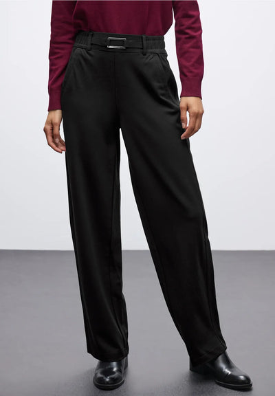 Street One Straight Leg Trousers with Buckle(Black)
