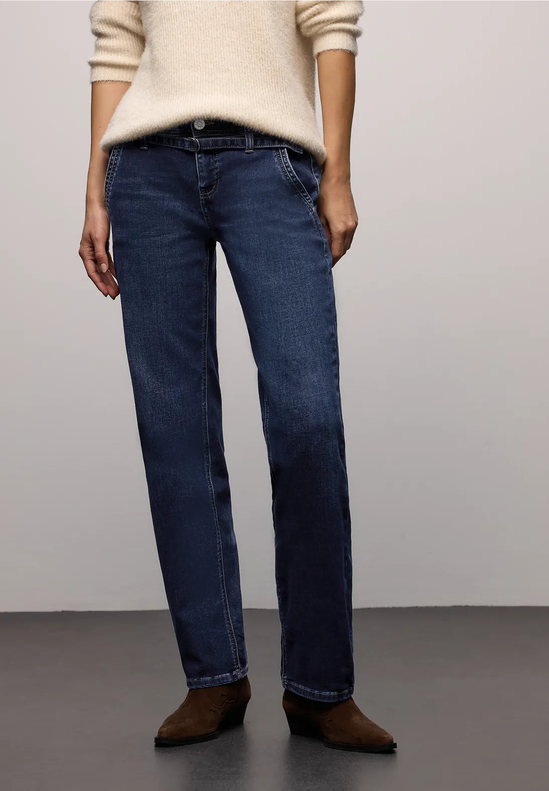 Street One Straight Leg Jeans With Belt Detail (Dark Indigo)