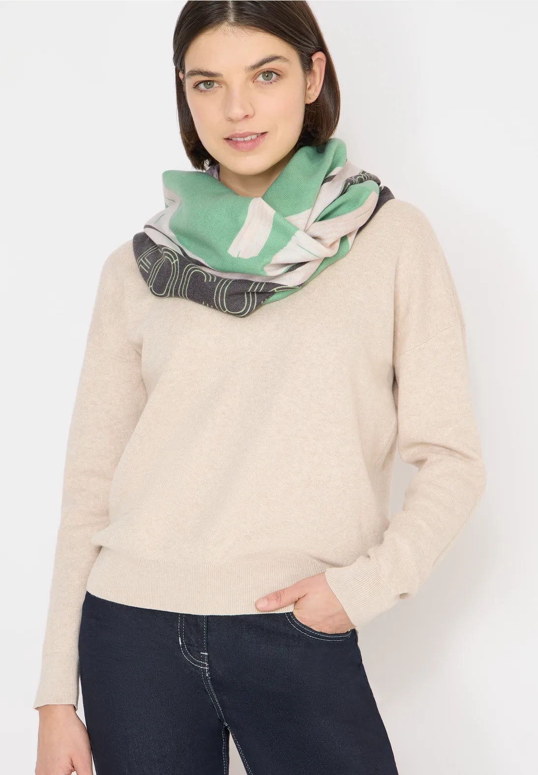 CECIL Patterned loop scarf (dark bamboo green)
