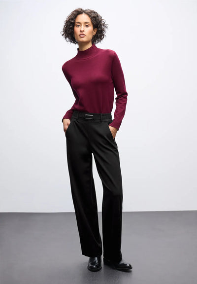 Street One Straight Leg Trousers with Buckle(Black)