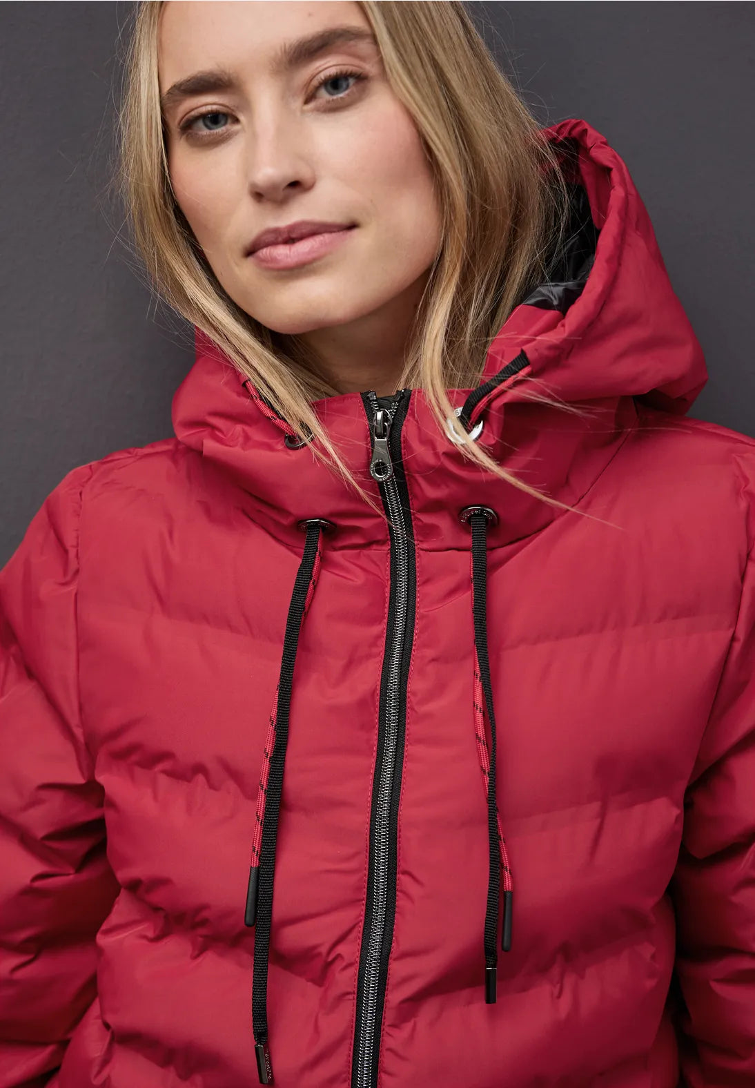 Street One Long Padded Jacket with Taped Seams(Red)