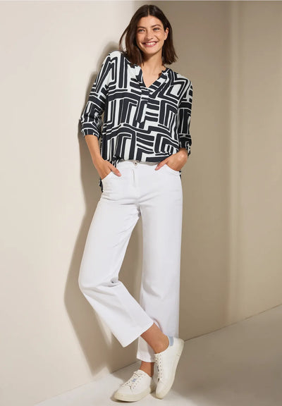 CECIL slit neck blouse with Graphic Print (Navy)