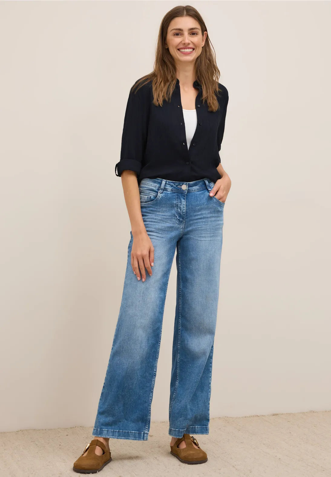 CECIL Seersucker Shirt (Navy)
