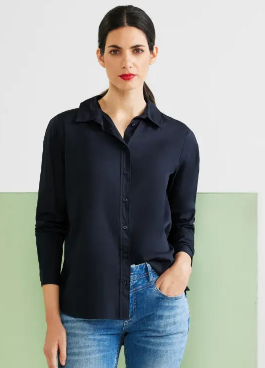 Street One Navy Blouse With a Button Placket